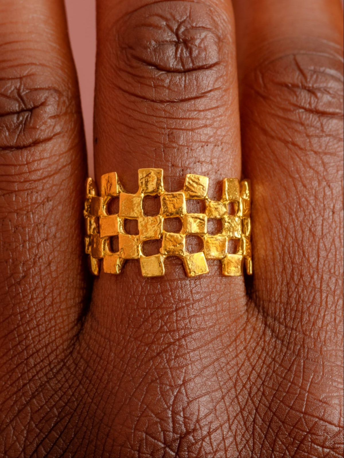 The Chequerboard Ring - 24k Gold Plated Chequerboard Pattern